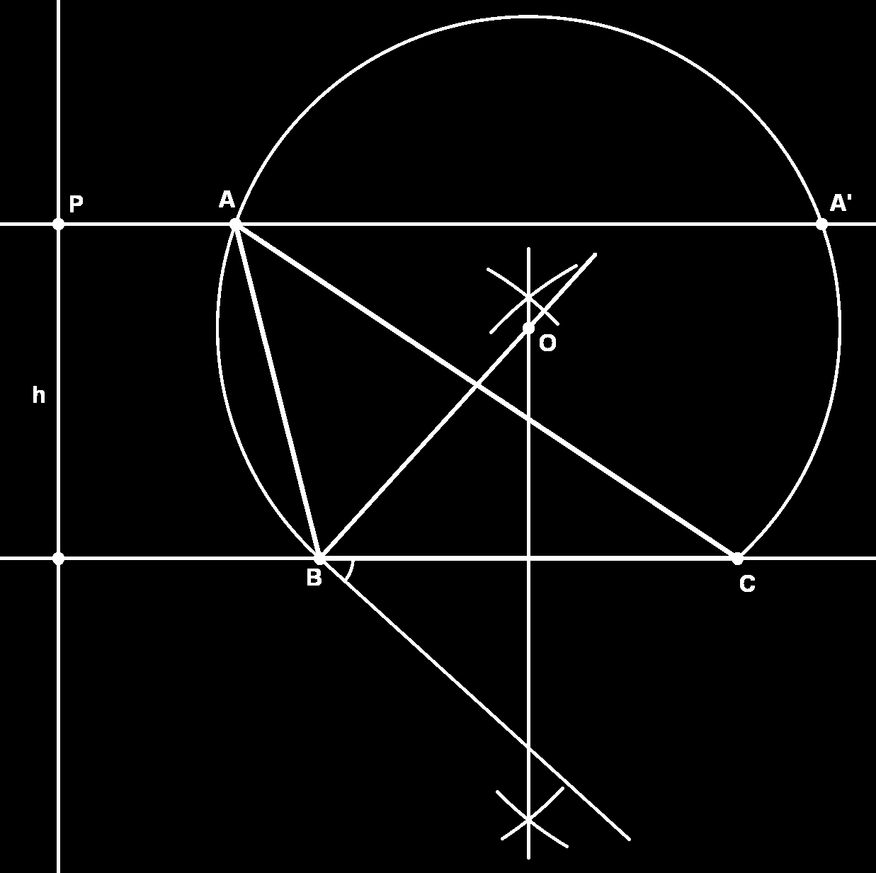 Geometria Euclidiana Plana AULA 10 Figura 10.14: Dados do problema 10.12. 2. Trace a perpendicular a BC que passa por B. 3. Nesta perpendicular, marque um ponto P tal que P B = h. 4.