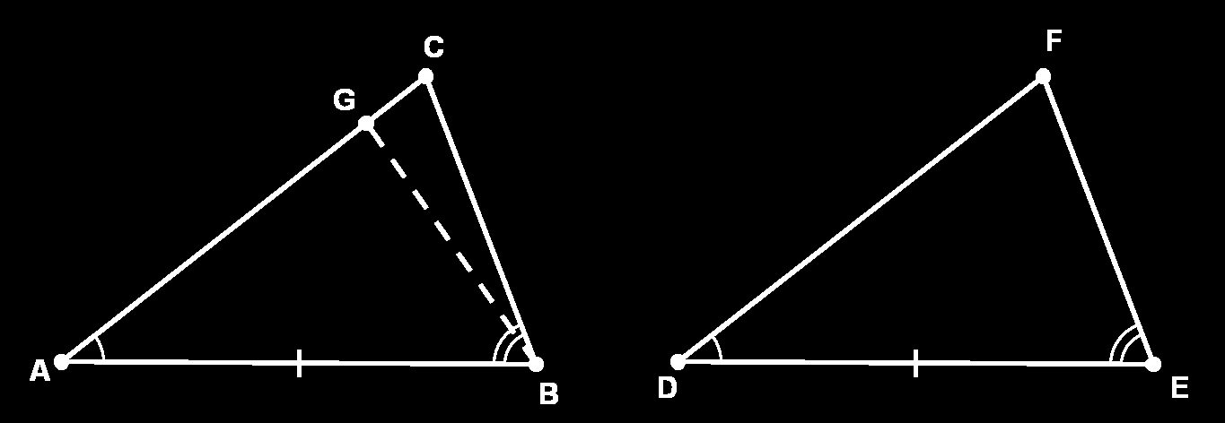 Congruência Teorema 3.2 (Caso ALA). Dados dois triângulos ABC e DEF com AB = DE, Â = ˆD e ˆB = Ê, então ABC = DEF. Figura 3.3: ABC é um triângulo isósceles com base AB = AC.