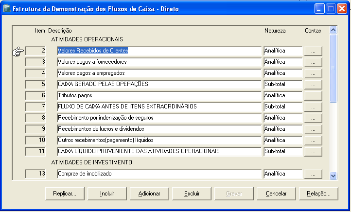 4 Para configurar a D.F.C. Clique na guia demonstrativos.dentro desta guia estará disponível a subguia D.F.C. dentro da subguia, é possível configurar algumas informações como: destacar linhas, imprimir saldo anterior, bastando clicar na opções desejadas elas aparecerão na D.