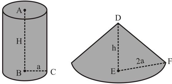 Considerando o diâmetro do cilindro R = a, o diâmetro do cone será R = 4a.