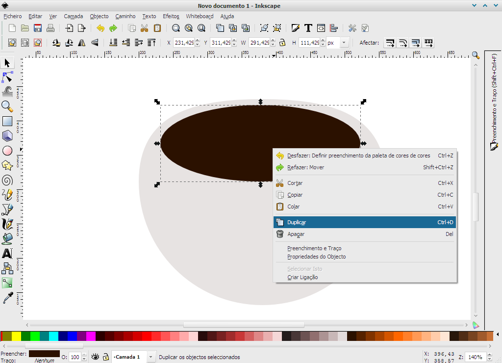 6 Seleccione o novo objecto, a elipse preenchida com castanho, e duplique-o.