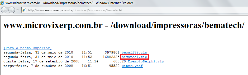 Acessando o site para download Passo 2: Clicar no link: bematool.zip. Selecionando o link bematool.