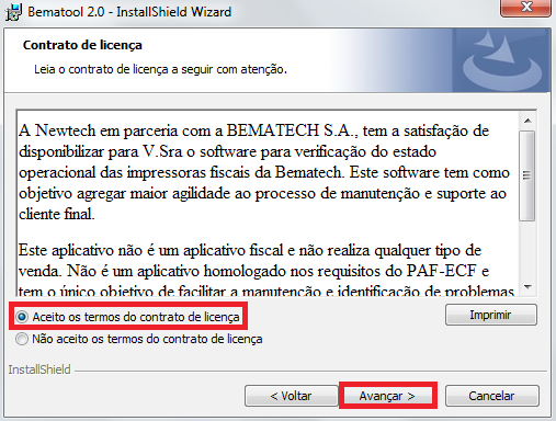 Passo 8: Habilitar o parâmetro Aceito os termos do contrato de licença e na seqüência clicar no