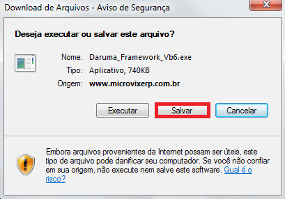 Salvando o arquivo Passo 4: Executar o arquivo Daruma_Framework_Vb6.exe.