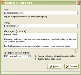 103 Boleto Expresso Versão 2.5 5.1.10.1 Parâmetros do e-mail Configure o e-mail a ser enviado, preenchendo os campos abaixo: Para Endereço eletrônico do destinatário (e-mail do cliente).