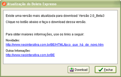 Informações de Referência 118 resultado da verificação de nova versão do programa.