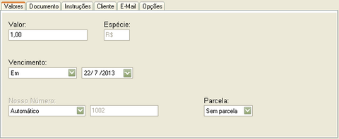Informações de Referência Valores Configura valor, data de vencimento e Nosso Número 52 
