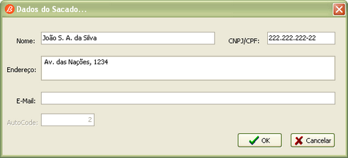 Informações de Referência 92 Edite todos os campos conforme a sua conveniência e confirme com o botão Ok. Nome Informe o nome do cliente (cliente) CNPJ/CPF Informe o CNPJ ou CPF do cliente.