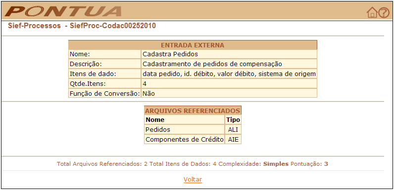 Figura 8: Consulta Baseline Além disso, se o usuário desejar consultar o detalhamento de qualquer função de dados (p.ex.