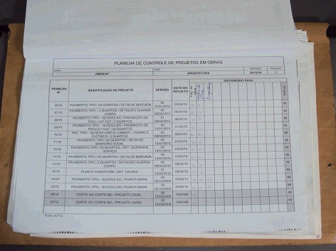 As Figuras 7 a 12 ilustram algumas das evidências de ferramentas relacionadas ao controle do projeto nos canteiros dos estudos de caso em edificações residenciais.