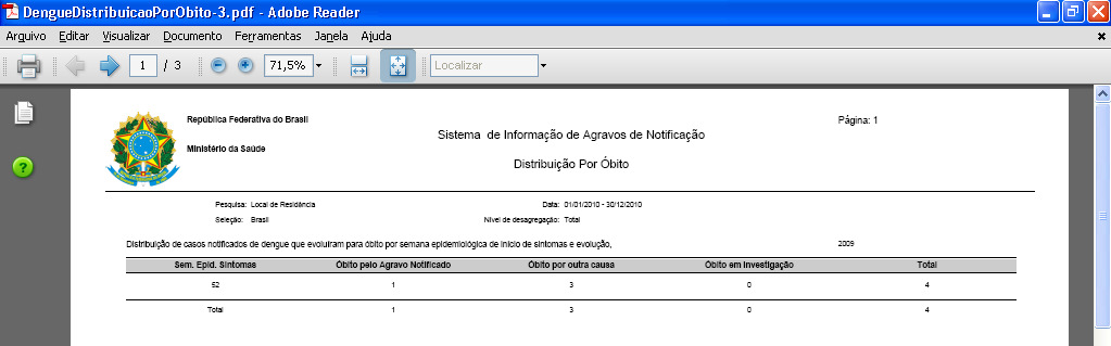 MS DATASUS Relatórios específicos NOTA Visualização utilizando o browser Internet Explorer: 3. Clique em Gerar PDF. Surge a tela: 4. Clique em Abrir. Surge o relatório: 5.