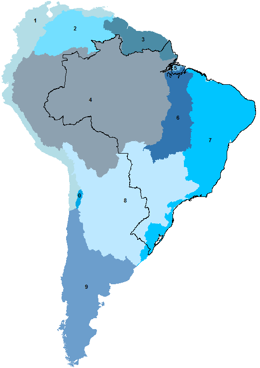 BHO 2012 Ottobacias continentais nível 1 Codificação Otto dos Grandes Compartimentos