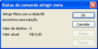 Procedimento: Selecione na barra de menu a opção FERRAMENTAS/ATINGIR META Definir célula: selecionar célula onde será mostrado o