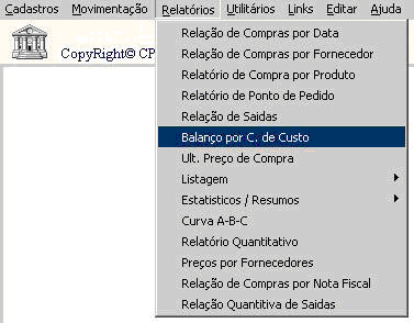 - 114 - Parte III Gerencia dos estoques Relatório de Consumo Balanço por Centro de Custos Um balanço por centro de custos traz notadamente toda a movimentação por centros de custos; As entradas