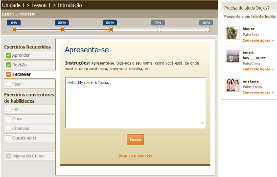 Escrever: A parte de escrita combina as habilidades de compreensão e de ordem da escrita e das palavras com sua compreensão do vocabulário de palavras aprendidas.