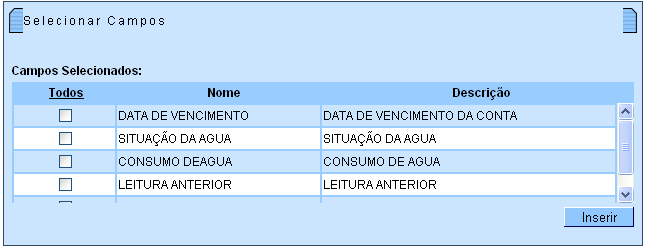 Tela: Manter Motivo da Retificação Selecionar Campos. Parâmetros adicionados.