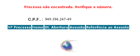 Em seguida, o sistema mostrará todos os processos cujo interessado, refere-se ao CPF digitado.