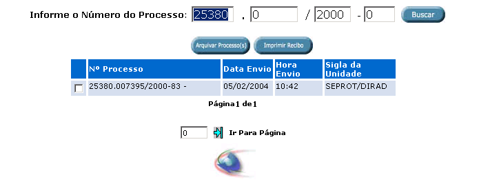 recibo será único e nele constará o envio de todos os processos.