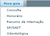 1.4.1 Interface de digitação de guias de credenciamento Para inclusão das guias clicar em 'Nova guia', à esquerda da interface Será aberta interface para escolha do tipo de guia que será digitada.