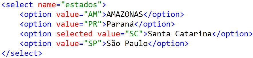 O atributo selected permite configurar que uma opção seja selecionada por padrão.