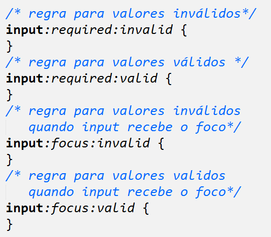 Ao lado temos 4 regras CSS para formatação da