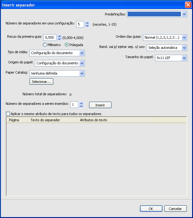 COMMAND WORKSTATION 24 Inserir separadores O recurso Inserir separadores permite inserir automaticamente páginas de separadores em toda a tarefa.