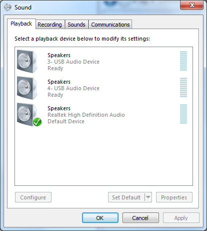 8. No painel de controle de sons do Windows, certifique-se de que o dispositivo de áudio da MedRx não esteja definido como o padrão.
