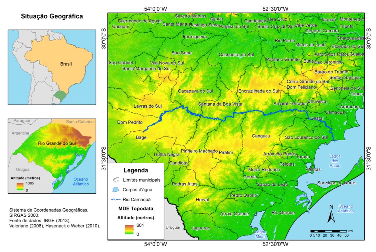 Fig. 1 Localização geográfica do Rio Camaquã, rio principal da BH.