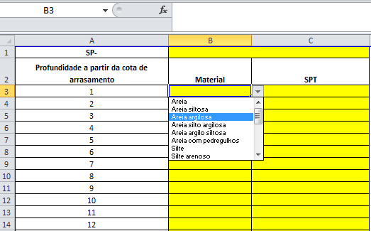 47 Figura 15 Inserção de dados da sondagem Para o cálculo de estacas embutidas em rocha, também são utilizados os dados de entrada referentes às sondagens rotativas.