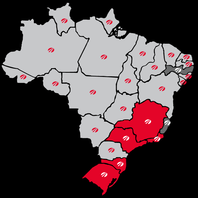 Presente em todos estados brasileiros Atendimento em todo o Brasil Estrutura própria de suporte aos clientes/usuários; Centro de