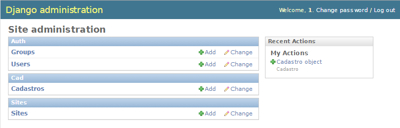 Django - Recursos Interface Administrativa muito poderosa e flexível; Permite o cadastro de usuários e grupos