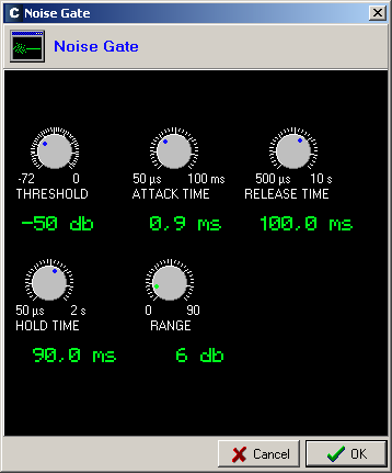 O processador dinâmico Noise Gate permite que os sinais excedam um certo limite, atenuando fortemente os níveis de sinal abaixo desse limiar e, portanto, o ruído de silenciamento.