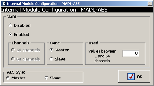 configurar a operação do multi-canal opcional do modulo de comunicações MADI AES10 (disponível por meio de licença de usuário: ver seção 4.1.1 deste manual), bem como da extração de sincronismo remoto (através da primeira entrada AES ou do link MADI).