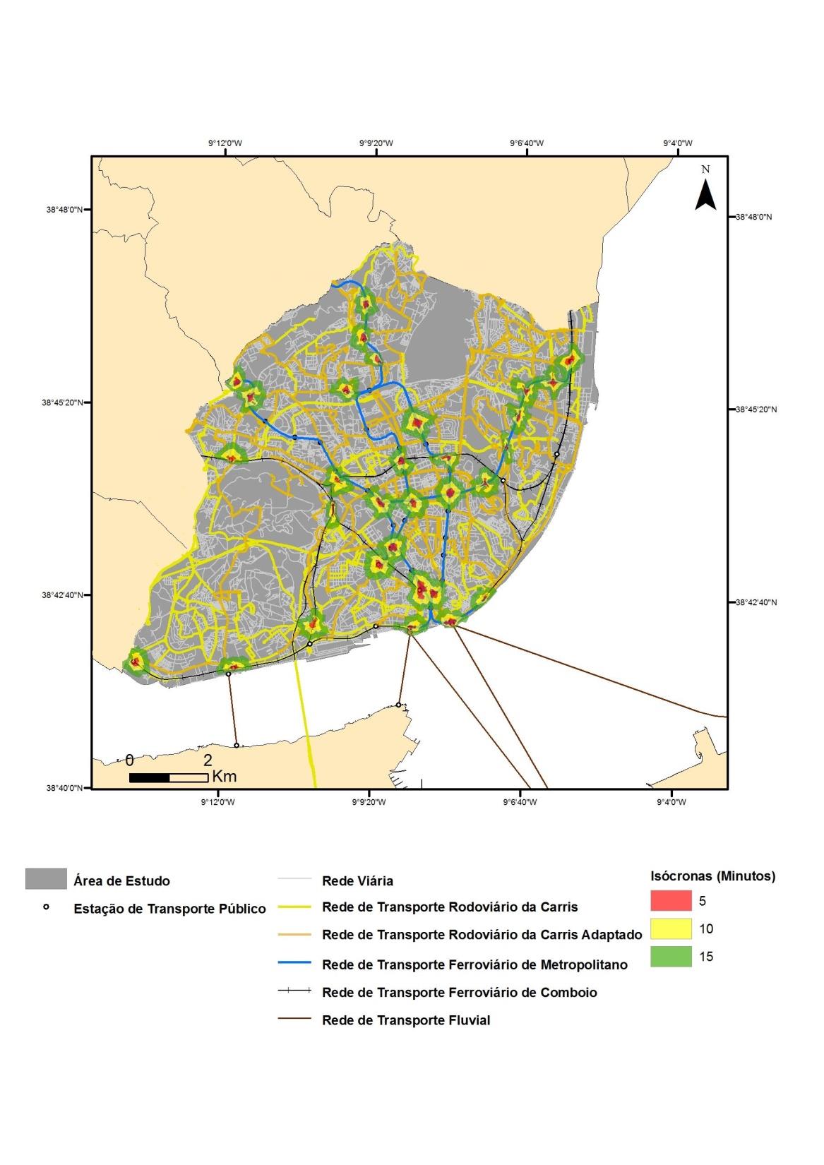 Resultados Áreas de Influência: Isócronas das áreas de Influência das Estações de Transporte