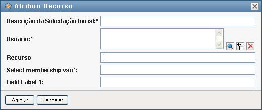 O Painel de Trabalho exibe a caixa de diálogo Atribuir Recurso, na qual você pode especificar qual recurso deseja solicitar: 2 Digite o texto que descreve a atribuição no campo Descrição da