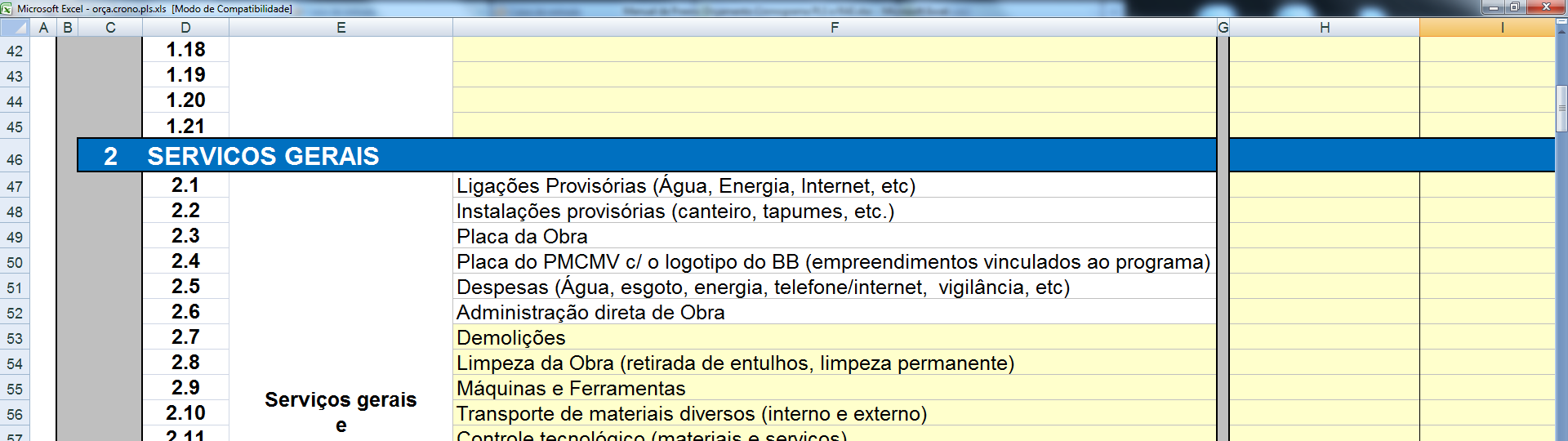 2.5 - Serviços/Atividades: Existem serviços definidos e pré-definidos.