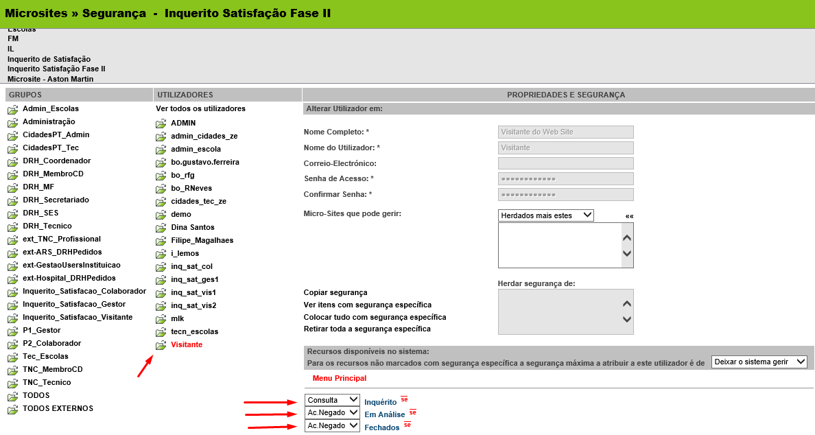 A criação de menús já sabemos fazer, mas devemos ter em atenção em deixar a Segurança por Omissão no seu estado por defeito, ou seja, em Consulta. Até aqui nada de novo.