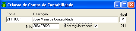 Ao criar qualquer conta de grau intermédio ou de movimento, aparecerá por baixo do campo Nível a indicação da conta de grau superior a qual esta reporta. (Figura nº 34).