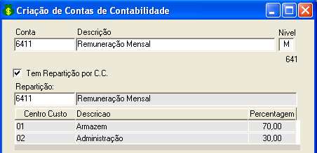 Para criar a conta de electricidade correspondente à secção 01, deverá introduzir o código da conta, a descrição, o nível e definir o campo Reflexão de acordo com a conta que está a criar, para que