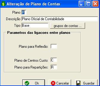 O plano de Chaves de Repartição deve ter como plano base o plano de Centros de Custo (Figura nº 46) Figura nº 46 O Plano Oficial de Contabilidade deve ter os Planos de Centros de Custo e de