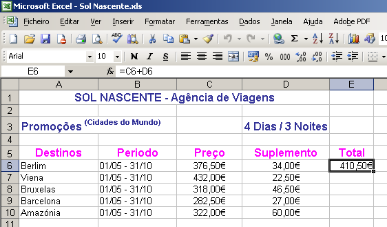 Editar / Alterar fórmulas 1. Seleccione a célula que contem a fórmula a alterar 2. Duplo clique na célula ou prima a tecla F2 ou clique na barra de fórmulas. 3.