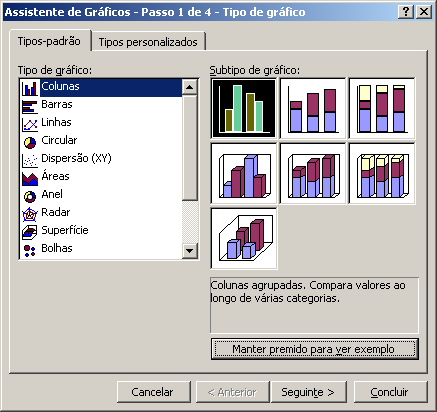 Criar gráficos 1. Seleccione as células que contêm os dados a representar sob a forma gráfica. 2.