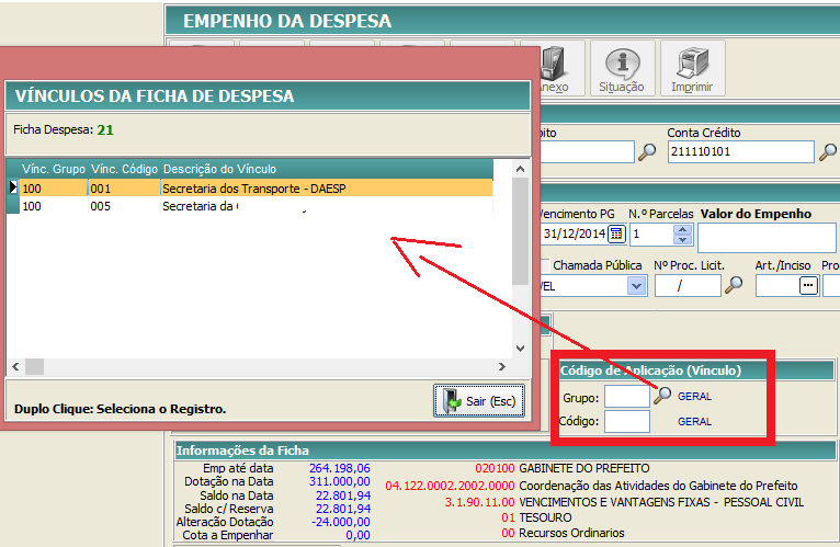 29 Para Incluir códigos de aplicação clique e adicione todos os códigos que a ficha poderá utilizar, caso desejar excluir, selecione o código de aplicação e clique.