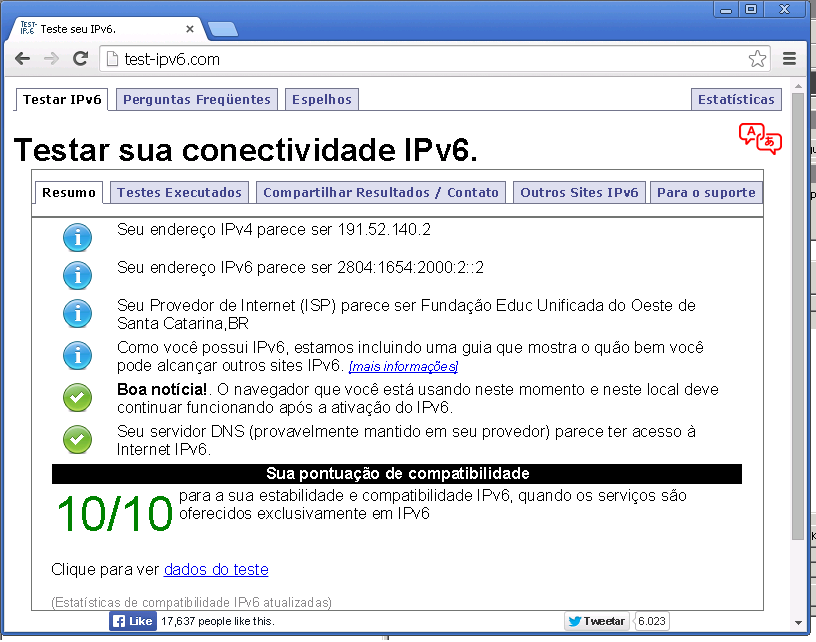 Teste IPv6 e
