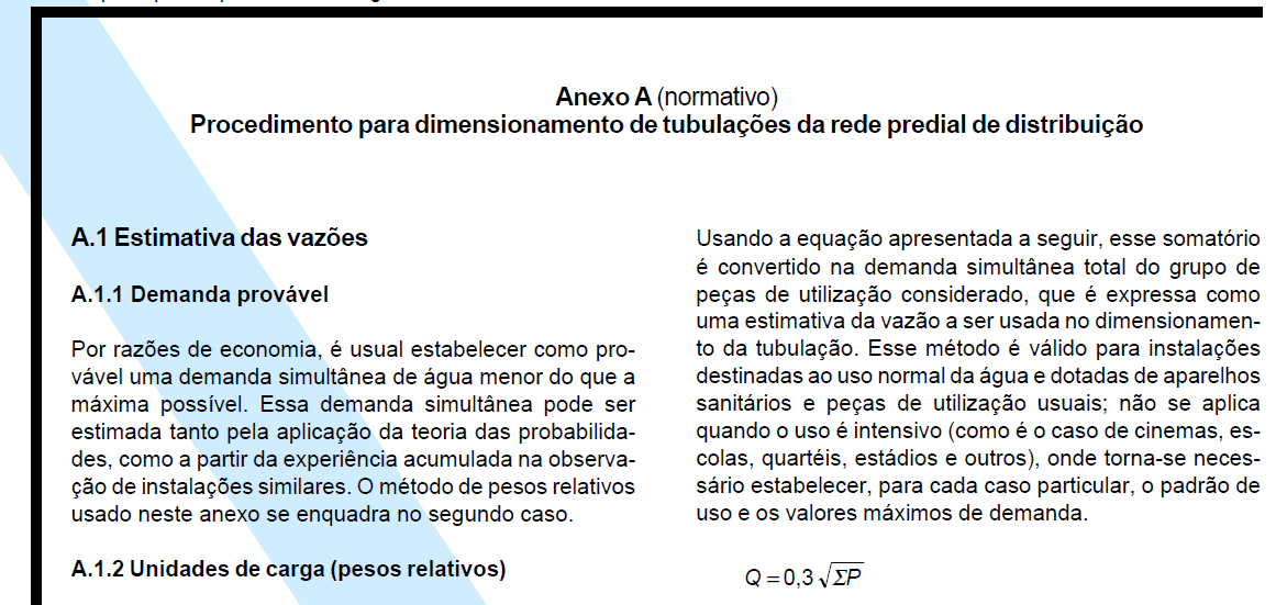 6.1 Condições gerais 6.2 Abastecimento, reservação e distribuição de água 6.3 Tubulações 6.4 Vazões Projeto de norma: 6.