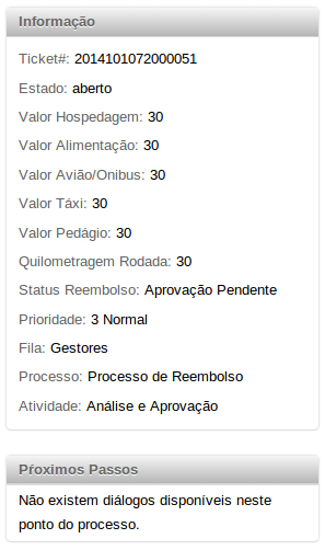 Clique novamente em Solicitar Aprovação. Agora apenas o valor Aprovação Pendente estará disponível.