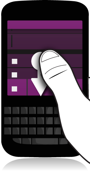 BlackBerry Hub e e-mail 2. Mantendo a mensagem aberta, deslize o dedo para cima ou para baixo para realçar a mensagem anterior ou posterior da lista. 3. Para abrir a mensagem realçada, solte o dedo.