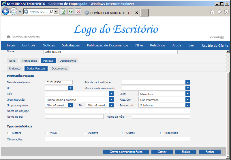 1. No campo Data de nascimento, informe a data de nascimento do empregado. 2. No campo País da nacionalidade, informe o país da nacionalidade do empregado. 3.