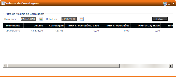 20.5. Volume de Corretagem Exibe relatório de Volume de Corretagem (Tela 77).