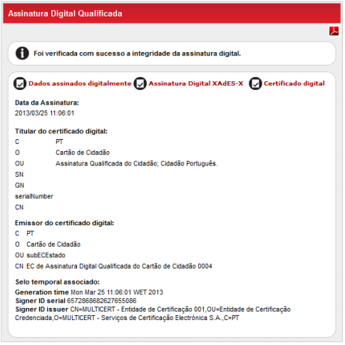 mecanismos para a consulta e exportação dos detalhes associados à assinatura digital realizada. Figura 15 - Detalhes da assinatura digital. 3.2.